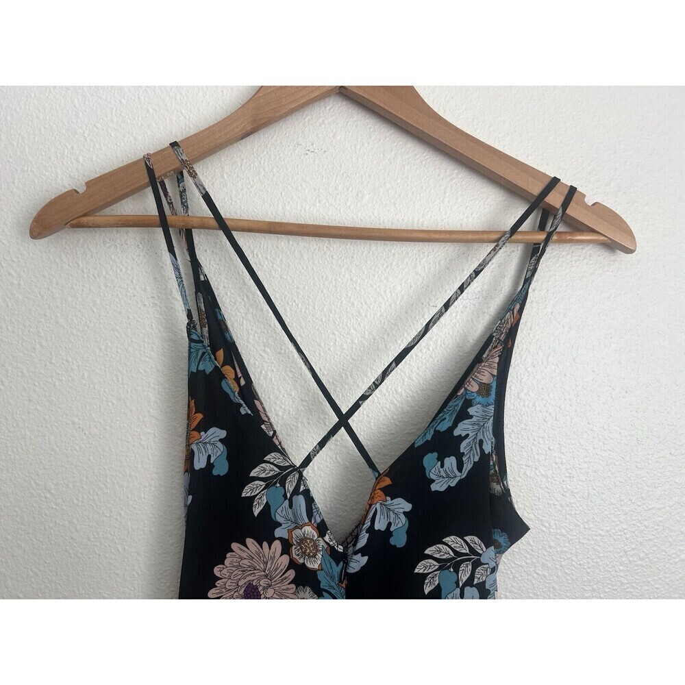 Astr Boho Floral Maxi Dress Black Strappy Cross Back Fairycore Lagenlook Summer - Picture 6 of 9